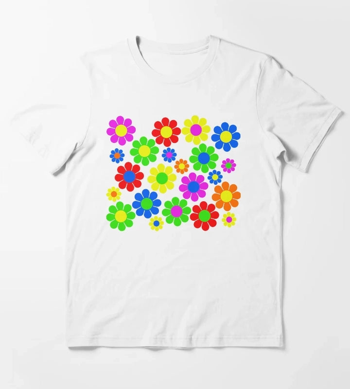 Hippy Flower Daisy Spring Pattern T-Shirt White