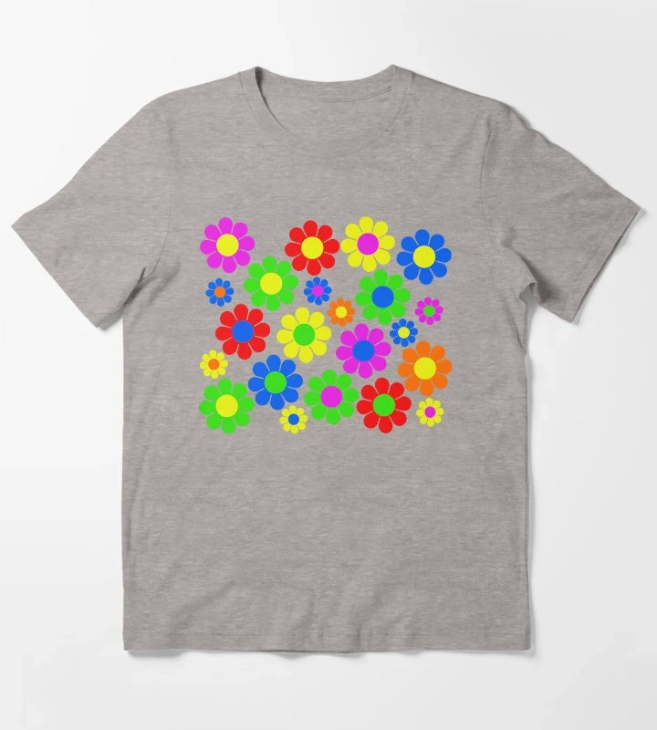Hippy Flower Daisy Spring Pattern T-Shirt Heather Grey