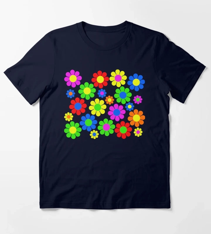 Hippy Flower Daisy Spring Pattern T-Shirt Navy