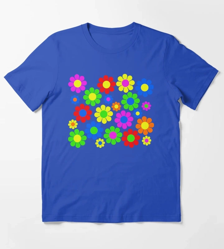 Hippy Flower Daisy Spring Pattern T-Shirt Blue