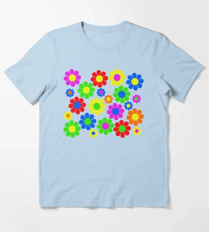 Hippy Flower Daisy Spring Pattern T-Shirt Sky Blue