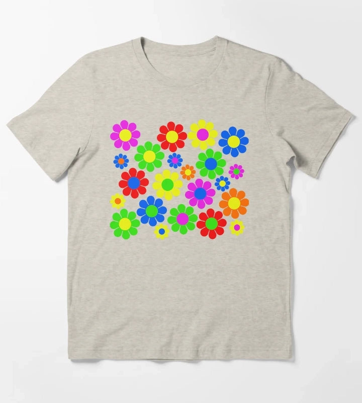 Hippy Flower Daisy Spring Pattern T-Shirt Cream