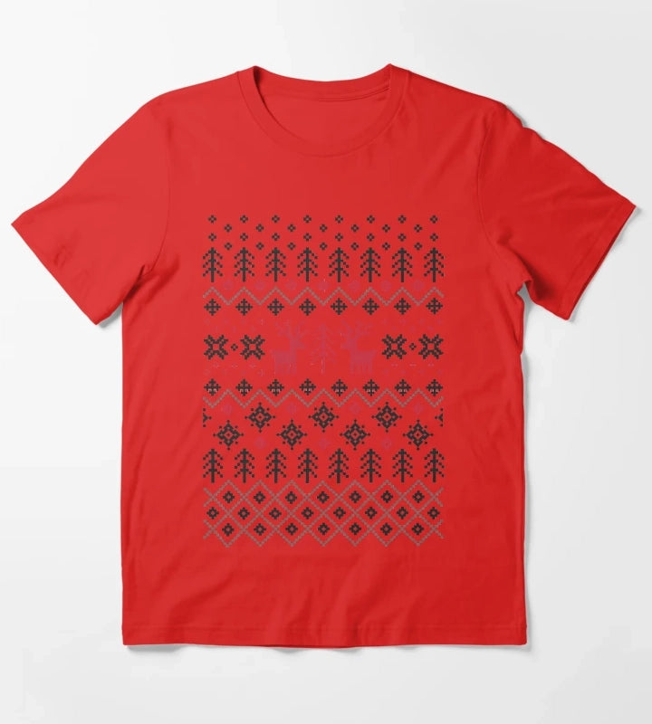 Holiday Sweater Pattern T-Shirt Red