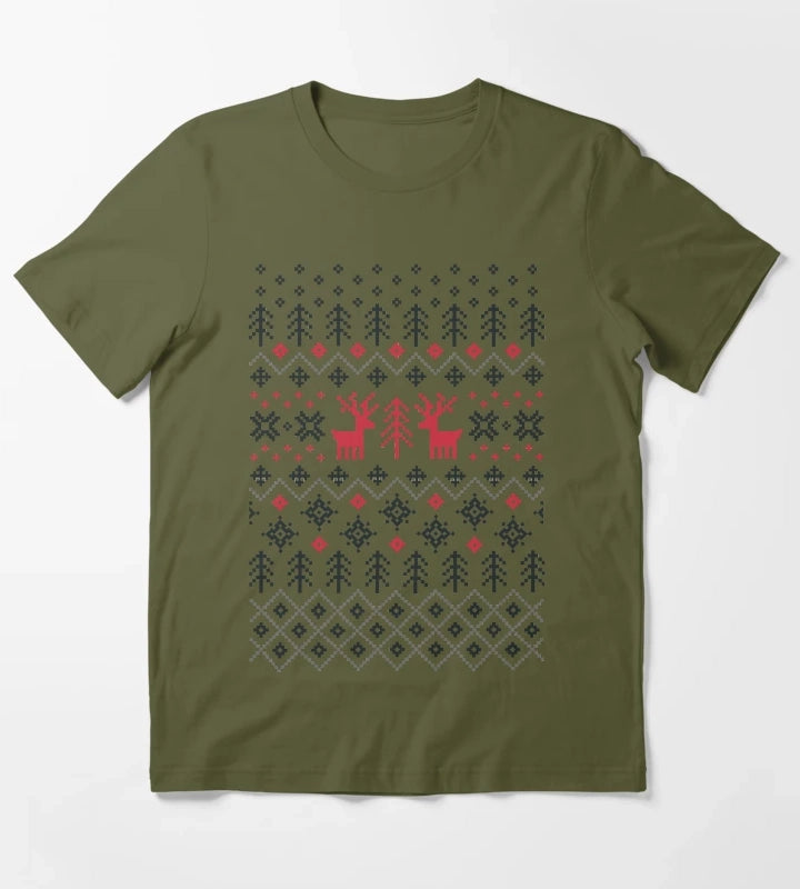 Holiday Sweater Pattern T-Shirt Olive Green