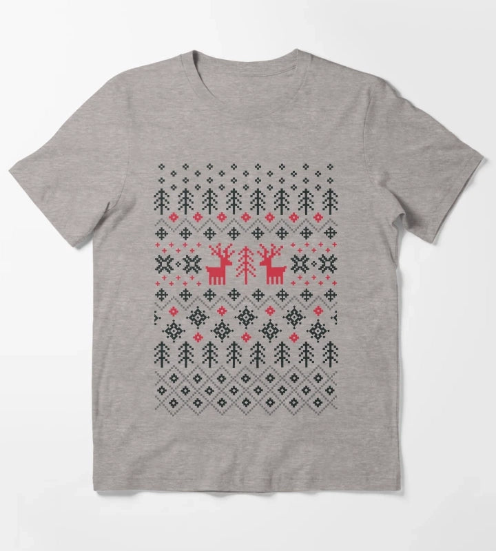 Holiday Sweater Pattern T-Shirt Heather Grey
