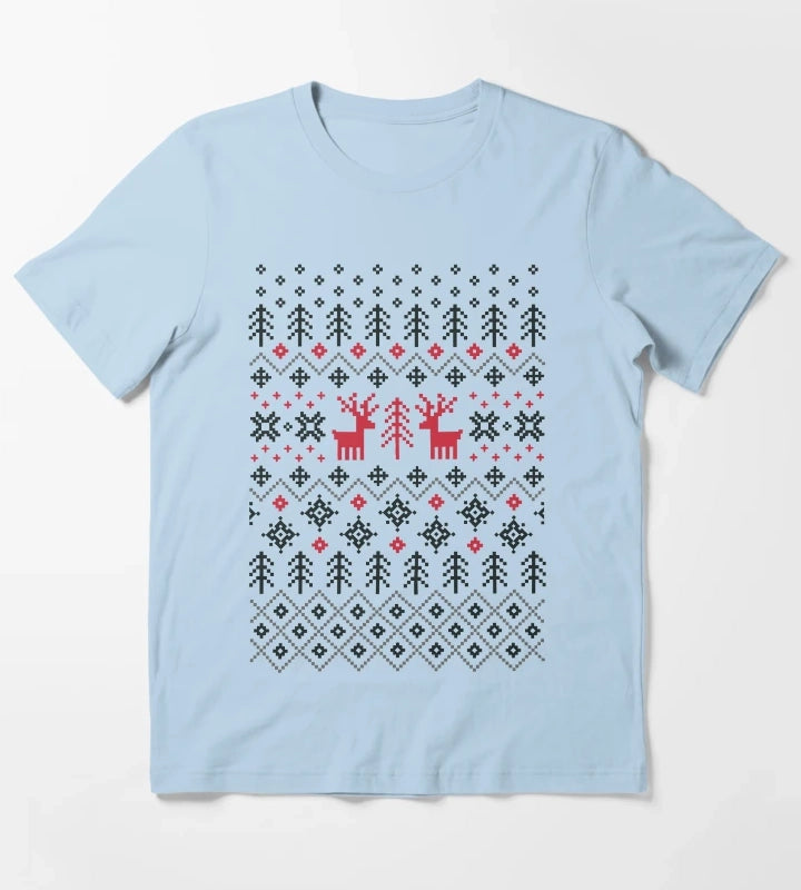 Holiday Sweater Pattern T-Shirt Sky Blue
