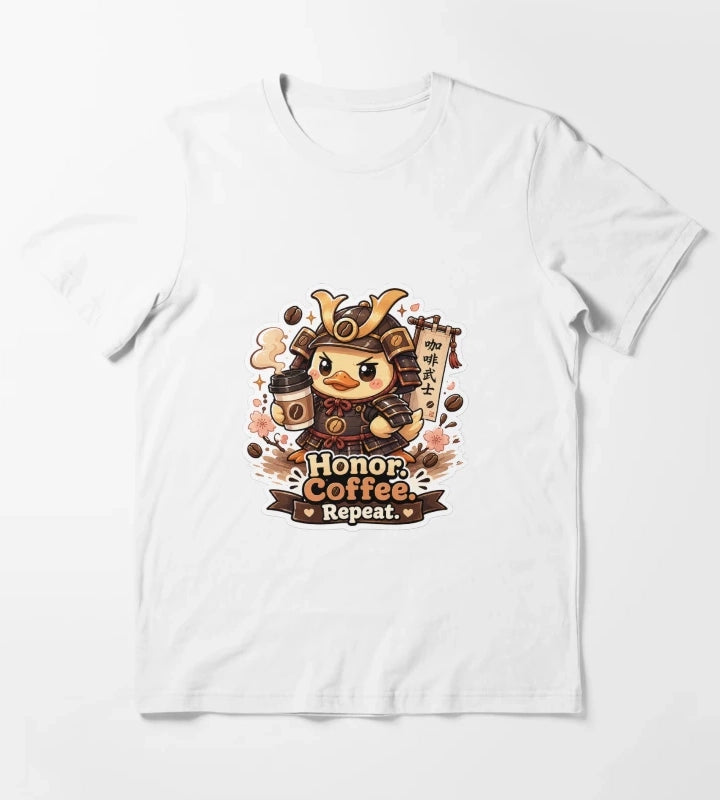 Honor Coffee Repeat Samurai Duck Shirt Cute Coffee Warrior Funny Caffeine Lover Gift T-Shirt White