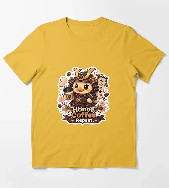 Honor Coffee Repeat Samurai Duck Shirt Cute Coffee Warrior Funny Caffeine Lover Gift T-Shirt Yellow