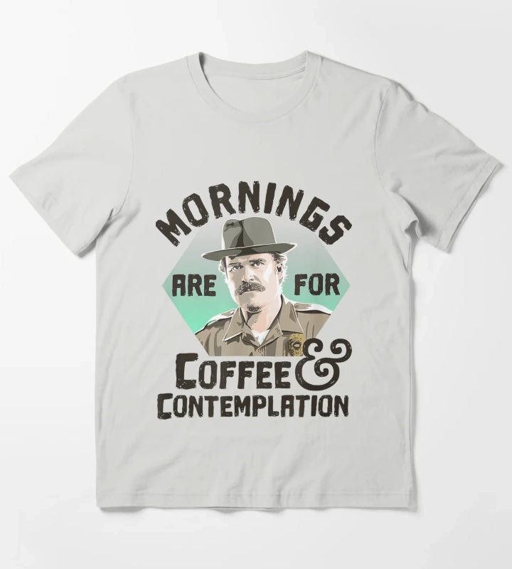 Hopper Mornings Are For Coffee Contemplation T-Shirt Light Grey