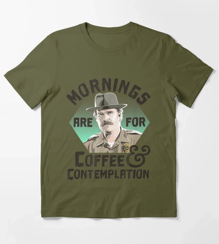 Hopper Mornings Are For Coffee Contemplation T-Shirt Olive Green