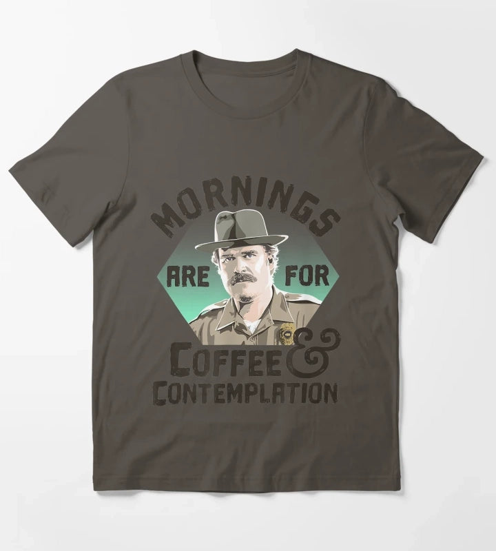 Hopper Mornings Are For Coffee Contemplation T-Shirt Dark Grey