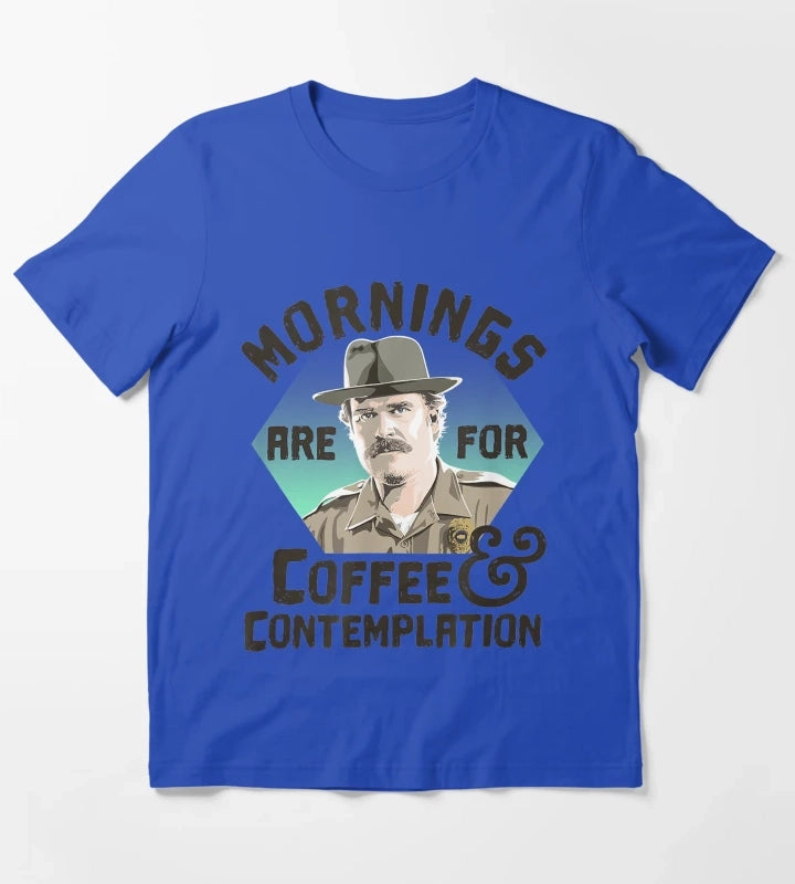 Hopper Mornings Are For Coffee Contemplation T-Shirt Blue