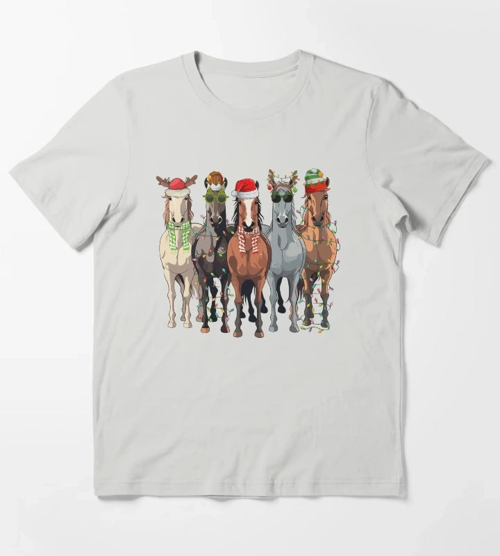 Horses Christmas T-Shirt Light Grey