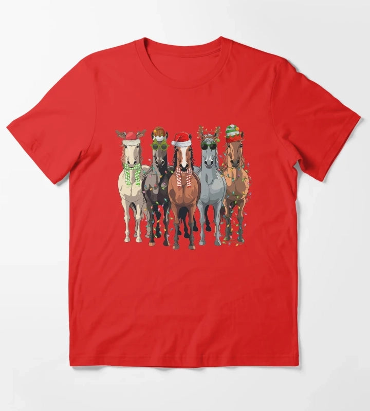 Horses Christmas T-Shirt Red