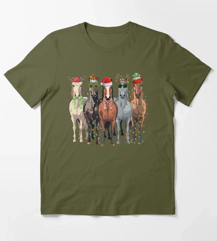 Horses Christmas T-Shirt Olive Green