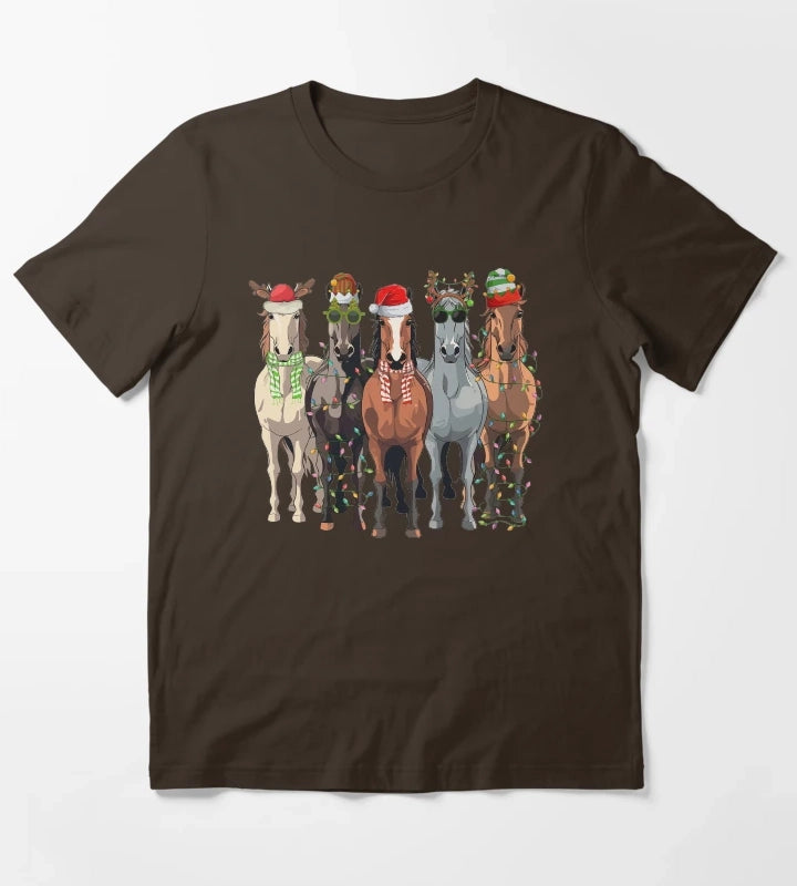 Horses Christmas T-Shirt Brown