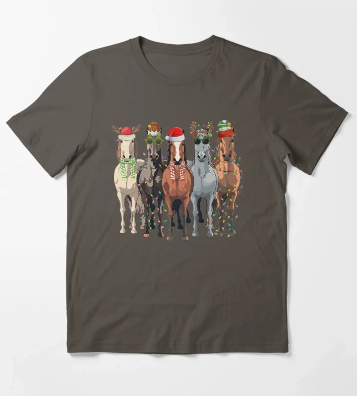 Horses Christmas T-Shirt Dark Grey