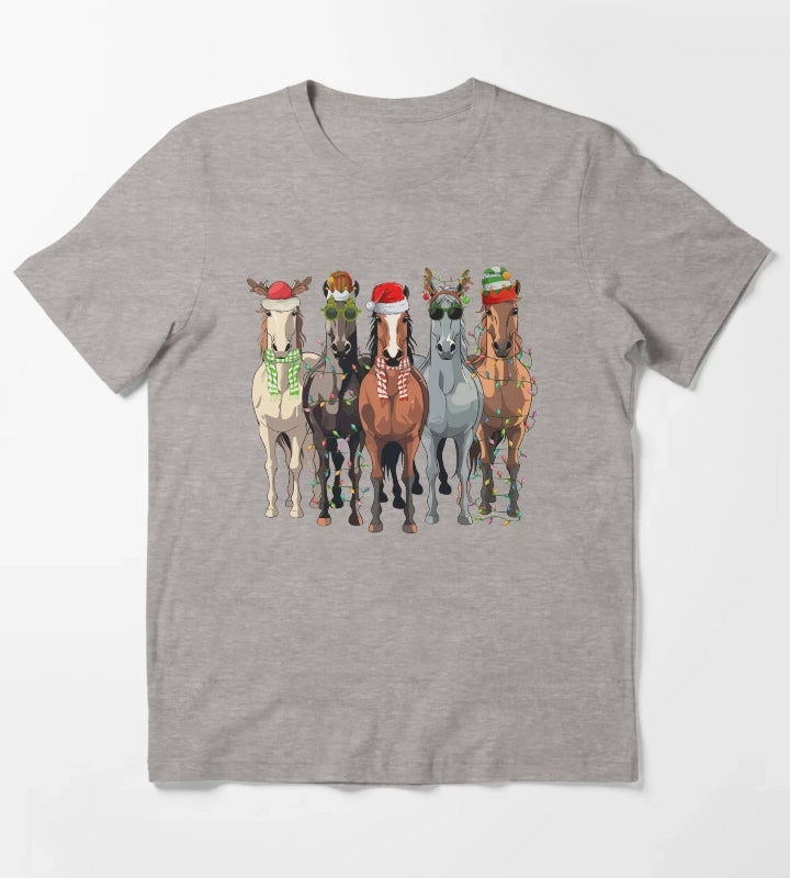 Horses Christmas T-Shirt Heather Grey