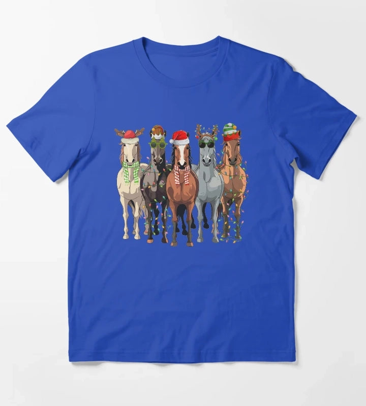 Horses Christmas T-Shirt Blue