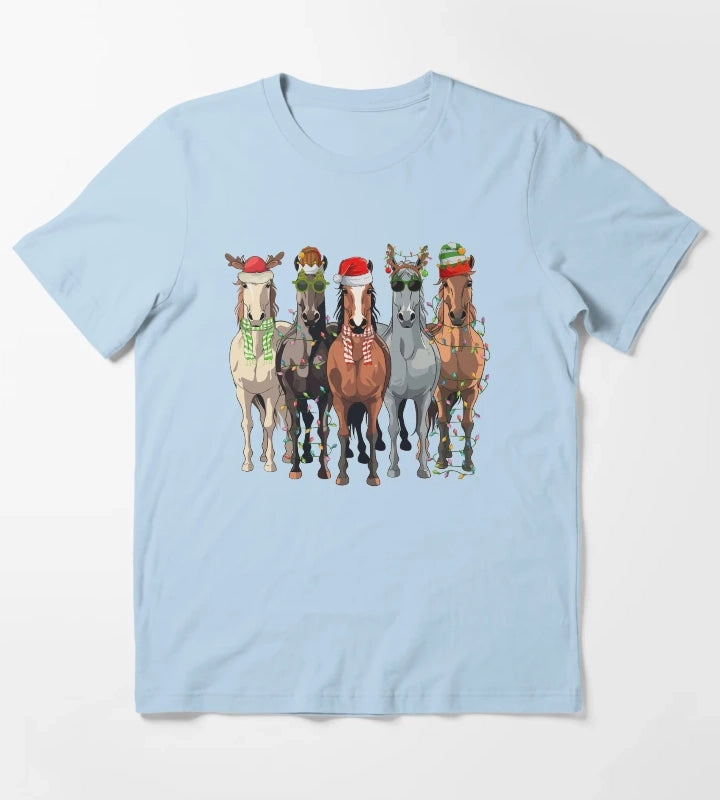 Horses Christmas T-Shirt Sky Blue