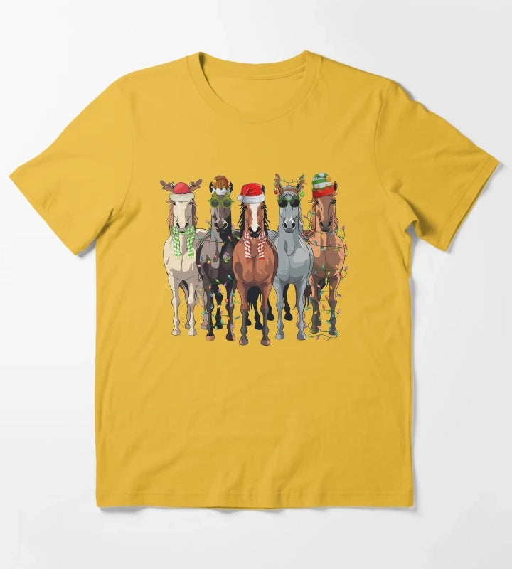 Horses Christmas T-Shirt Yellow