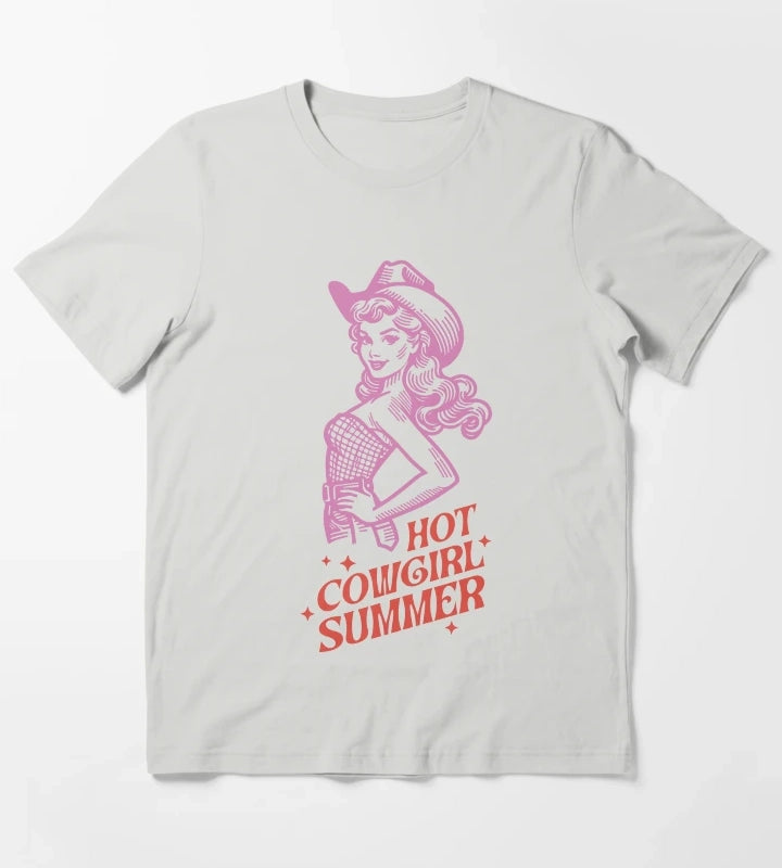Hot Cowgirl Summer T-Shirt Light Grey