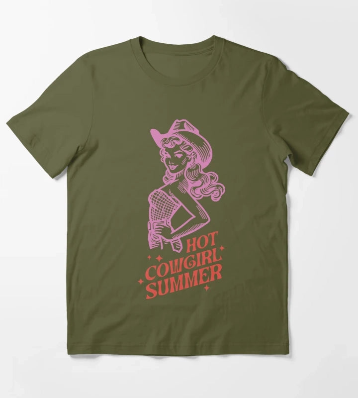 Hot Cowgirl Summer T-Shirt Olive Green