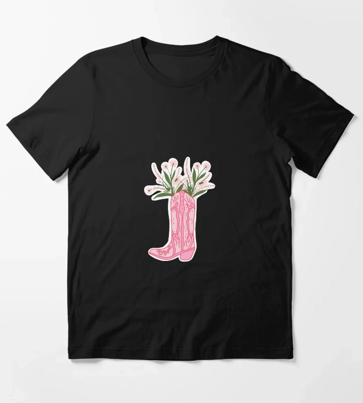 Hot Pink Cowboy Boot with Flowers T-Shirt