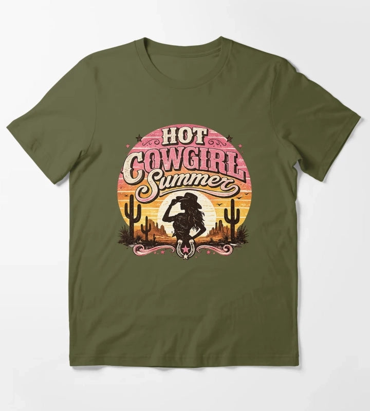 Hot cowgirl summer at sunset T-Shirt Olive Green