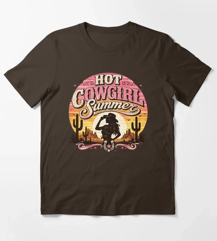 Hot cowgirl summer at sunset T-Shirt Brown