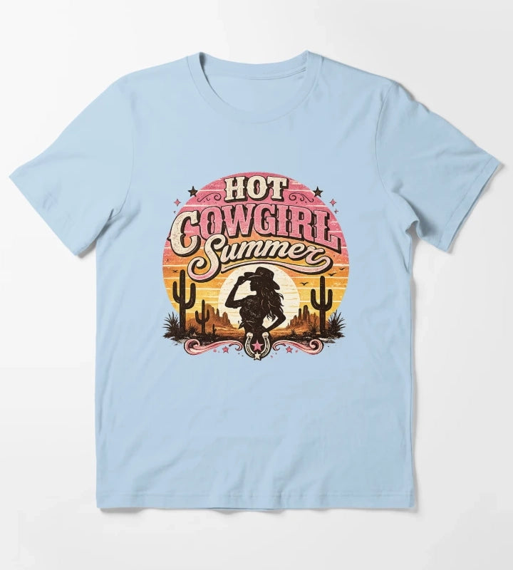 Hot cowgirl summer at sunset T-Shirt Sky Blue