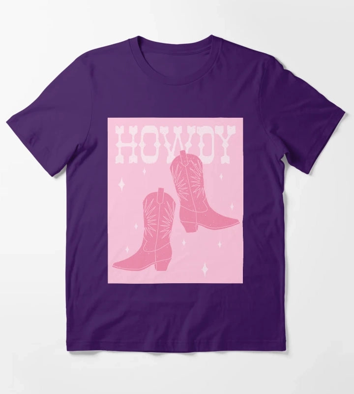 Howdy Blush Pink Cowgirl Boots T-Shirt Purple