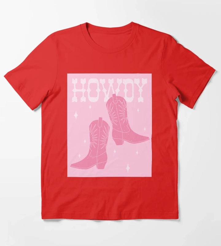 Howdy Blush Pink Cowgirl Boots T-Shirt Red