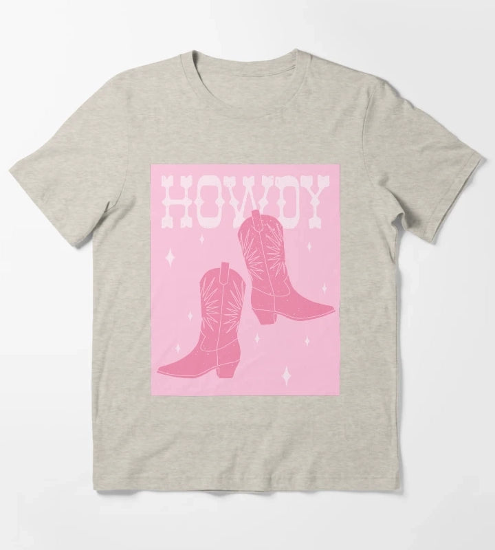 Howdy Blush Pink Cowgirl Boots T-Shirt Cream