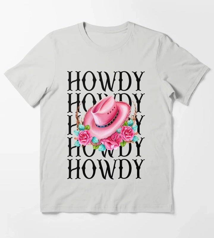 Howdy Cowgirl Pink Cowgirl hat T-Shirt Light Grey