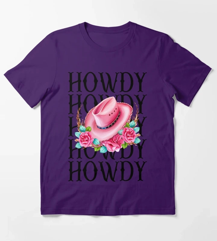 Howdy Cowgirl Pink Cowgirl hat T-Shirt Purple