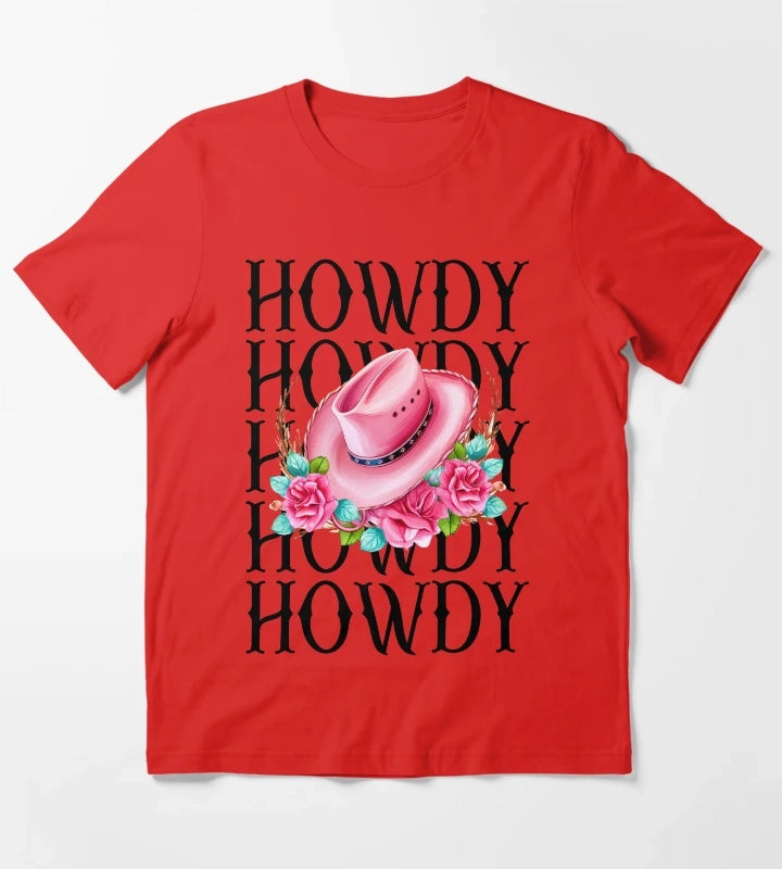 Howdy Cowgirl Pink Cowgirl hat T-Shirt Red
