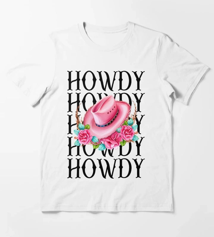 Howdy Cowgirl Pink Cowgirl hat T-Shirt White