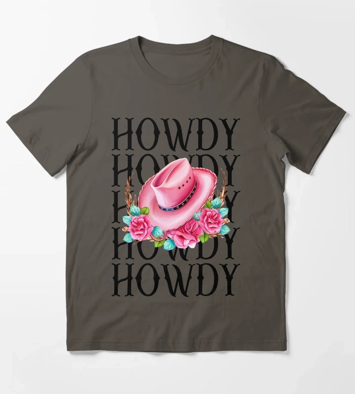 Howdy Cowgirl Pink Cowgirl hat T-Shirt Dark Grey