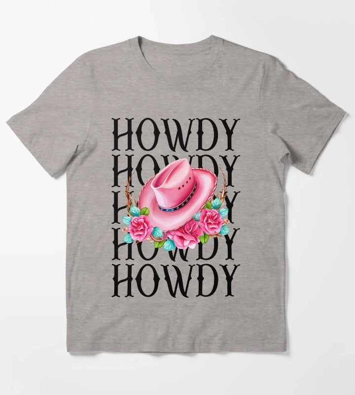 Howdy Cowgirl Pink Cowgirl hat T-Shirt Heather Grey