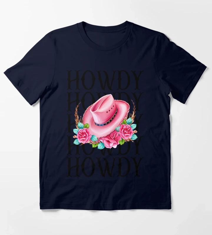 Howdy Cowgirl Pink Cowgirl hat T-Shirt Navy