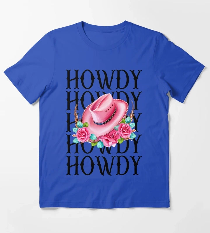 Howdy Cowgirl Pink Cowgirl hat T-Shirt Blue