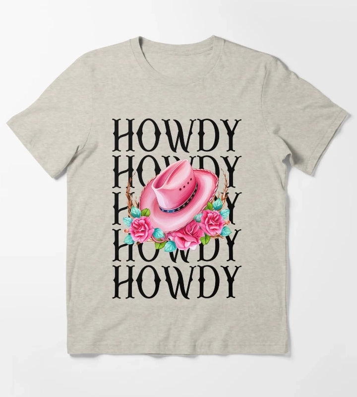 Howdy Cowgirl Pink Cowgirl hat T-Shirt Cream