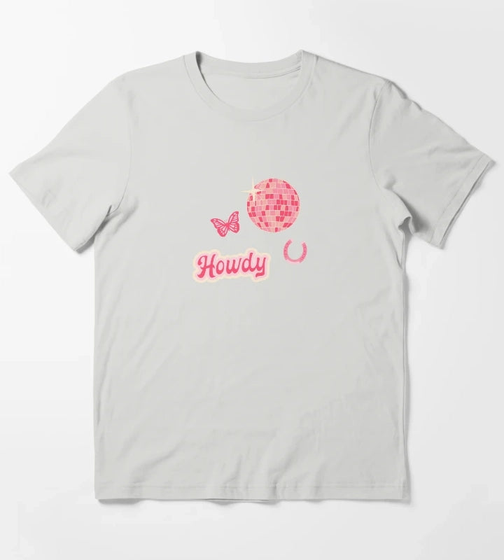Howdy Disco Cowgirl Collage Pattern T-Shirt Light Grey