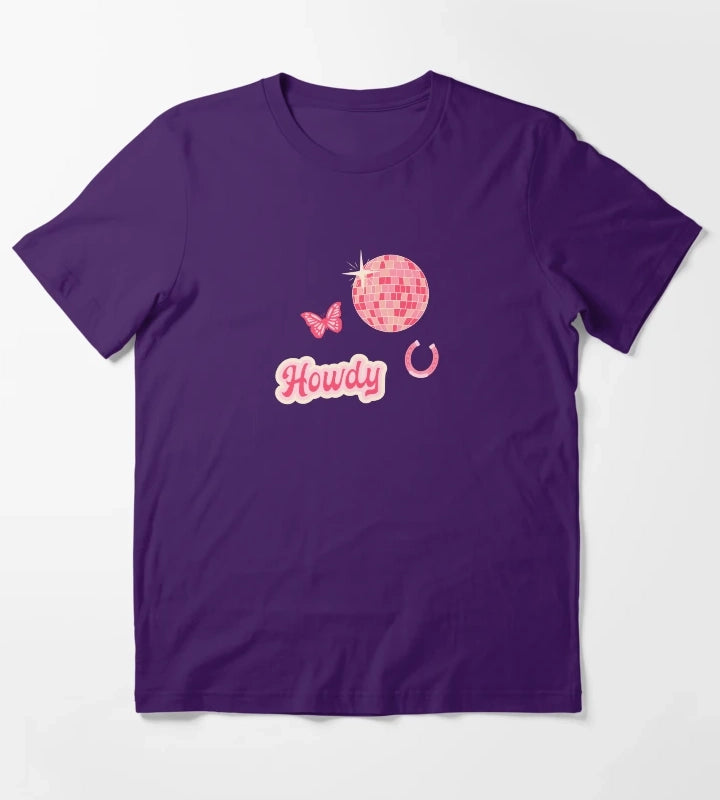 Howdy Disco Cowgirl Collage Pattern T-Shirt Purple