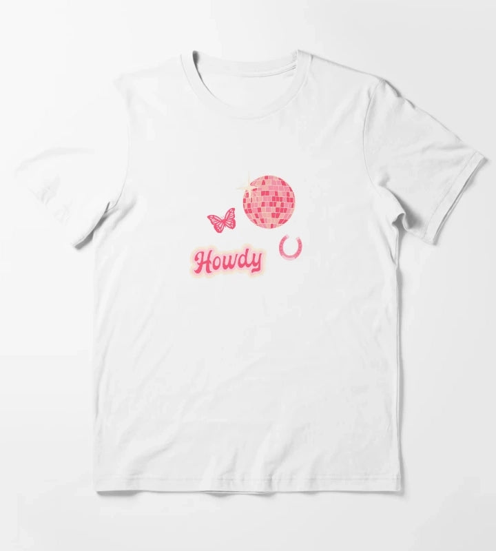 Howdy Disco Cowgirl Collage Pattern T-Shirt White