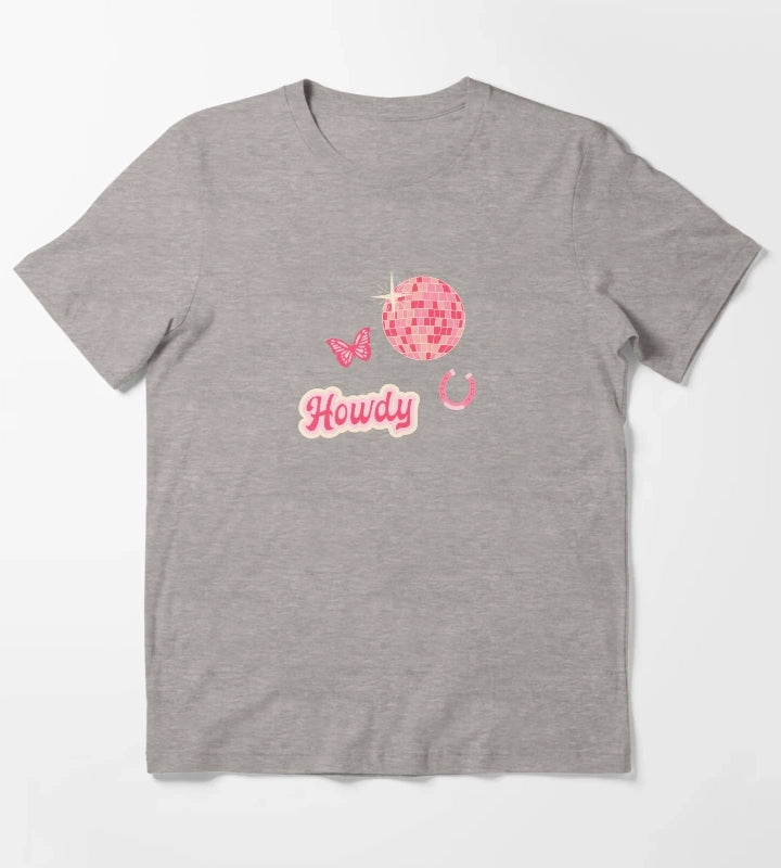 Howdy Disco Cowgirl Collage Pattern T-Shirt Heather Grey
