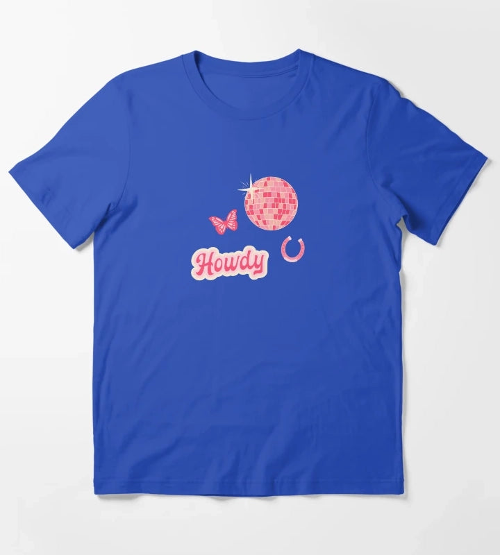 Howdy Disco Cowgirl Collage Pattern T-Shirt Blue