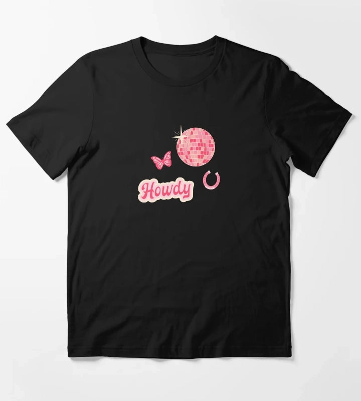 Howdy Disco Cowgirl Collage Pattern T-Shirt