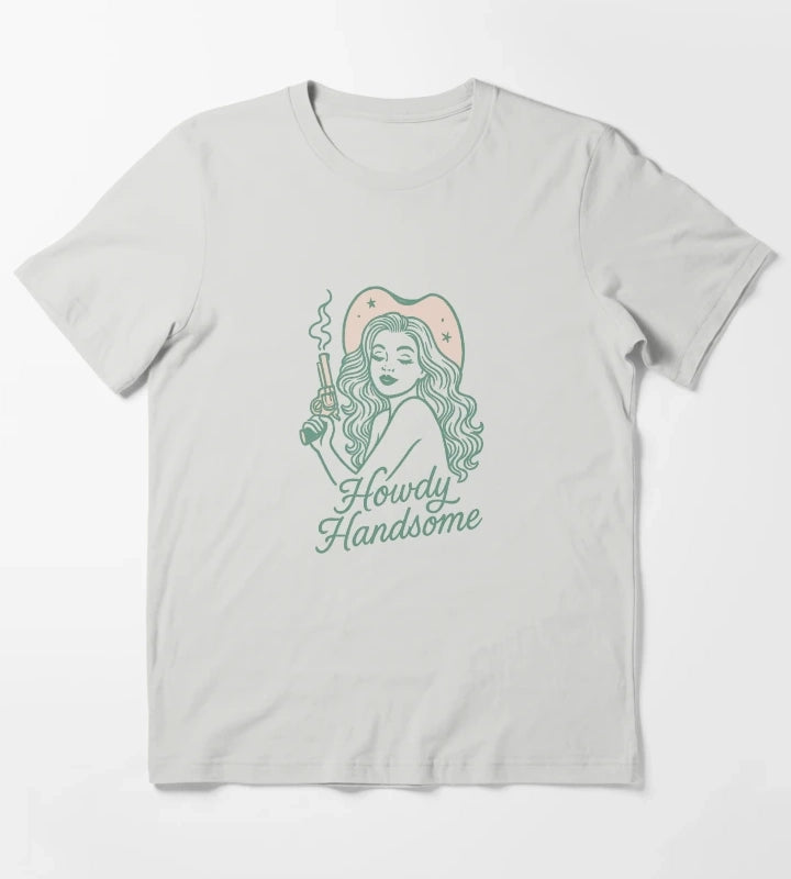 Howdy Handsome Cowgirl sticker T-Shirt Light Grey